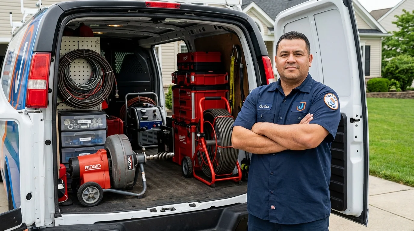 Professional drain cleaning equipment and Johns Plumbing LLC plumber in Blue Bell