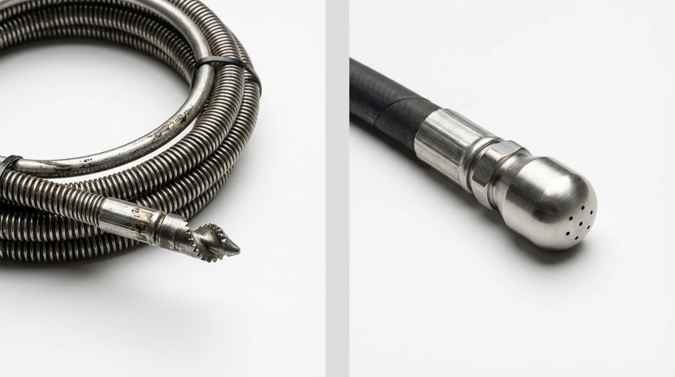 Drain snake cable and hydro jetting nozzle used for drain cleaning in Blue Bell, PA