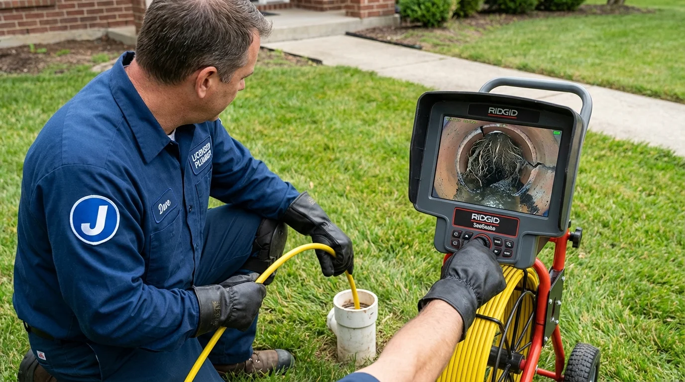 Sewer camera inspection being performed by Johns Plumbing LLC in Blue Bell