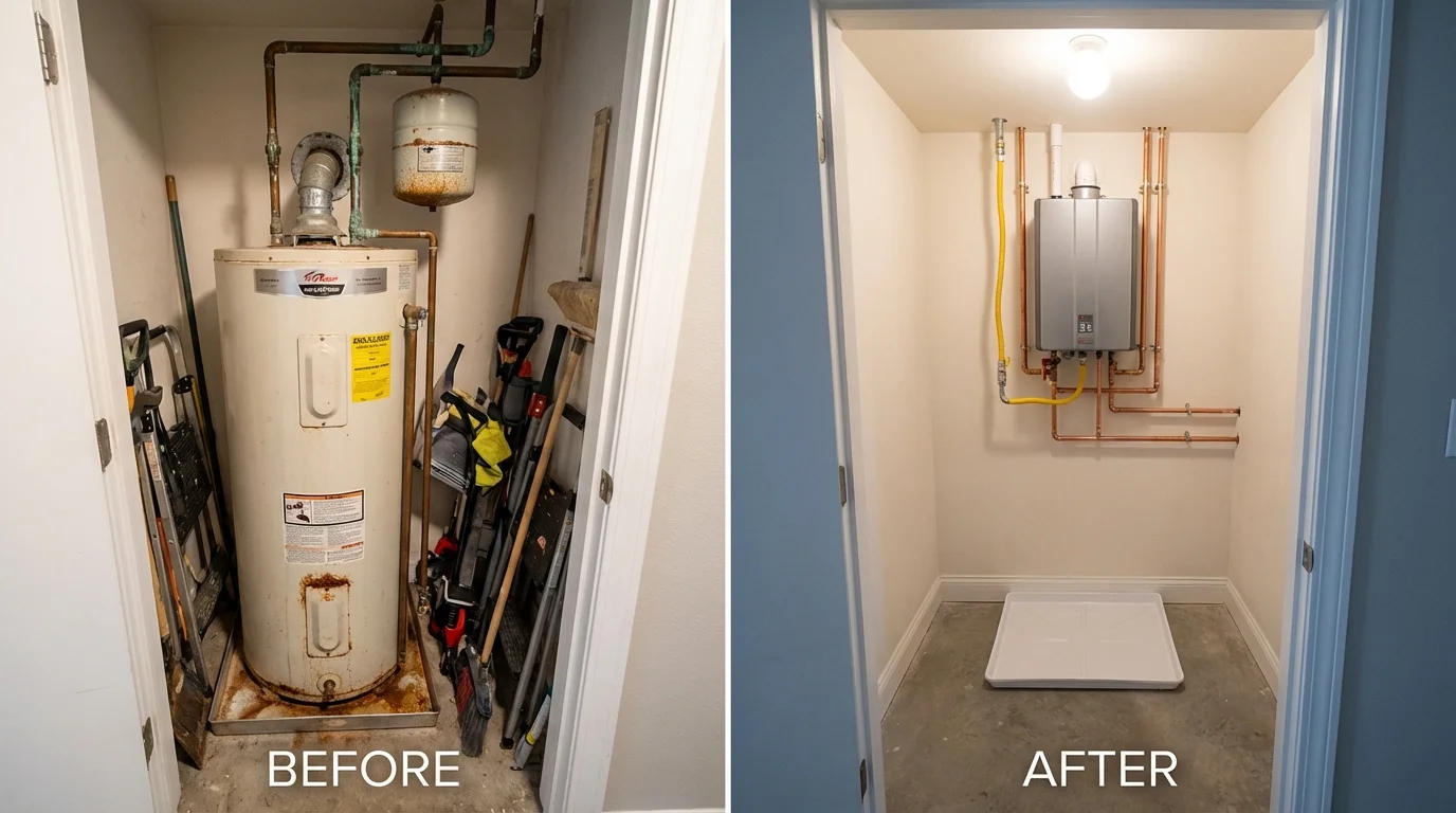Tank water heater versus wall-mounted tankless unit comparison for Blue Bell, PA homeowners